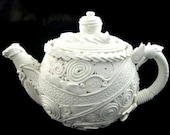 Teapot decorative art piece home decor white polymer clay unique