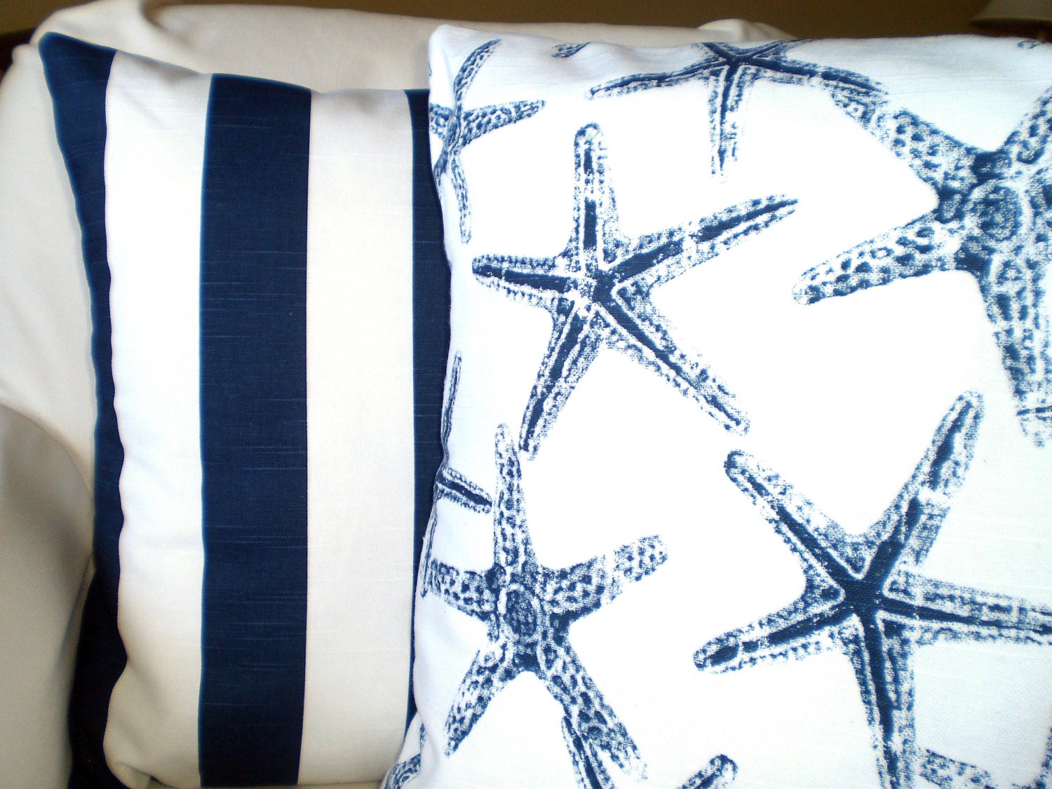 Cushions Throw Pillows Decorative Pillows Cushion Covers Nautical Dark Blue White BOTH SIDES - Combo Set of  Two 18 x 18