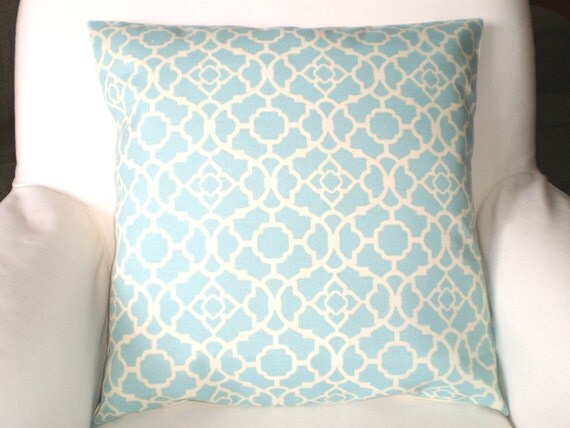 Accent Pillows As Featured In Good Housekeeping Magazine Pillow Cushion Cover Lovely Lattice Outdoor Aqua Cream BOTH SIDES - One 18 x 18