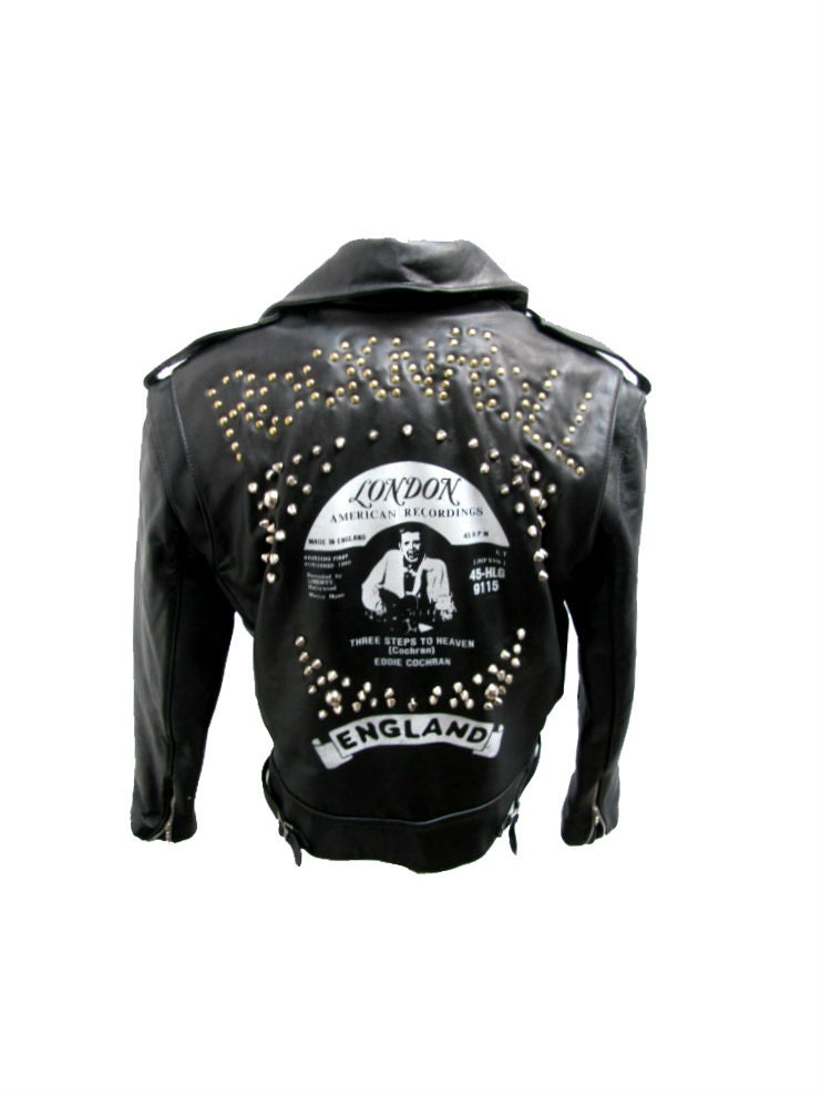 Vintage 1980s Motorcycle Jacket Black Leather  Eddie Cochran Rock n Roll Jacket