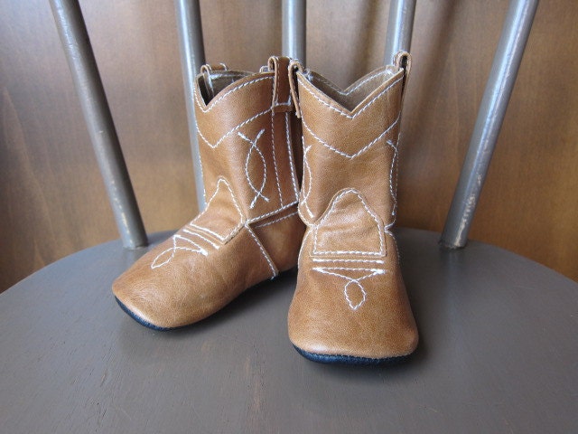 Baby's 1st Cowboy Boots Shoes in Caramel Brown Leather