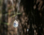 Pear Drop Necklace - large vintage rhinestone solitaire pendant on delicate sterling silver chain simple wedding - adenandclaire