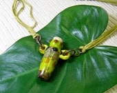 Lampwork Glass Amphora Pendant / Perfume or Essential Oils Jar / Glass Vessel -  in Earthy Green