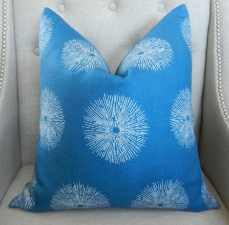 Decorative Designer Pillow Cover - Lee Jofa Groundworks Sea Urchin in teal/dove - Pattern on BOTH sides