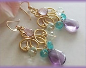 Amethyst, Apatite Chandelier EARRINGS 14k gold fill, gold plate, Wedding, Anniversary, Bridal gift free shipping