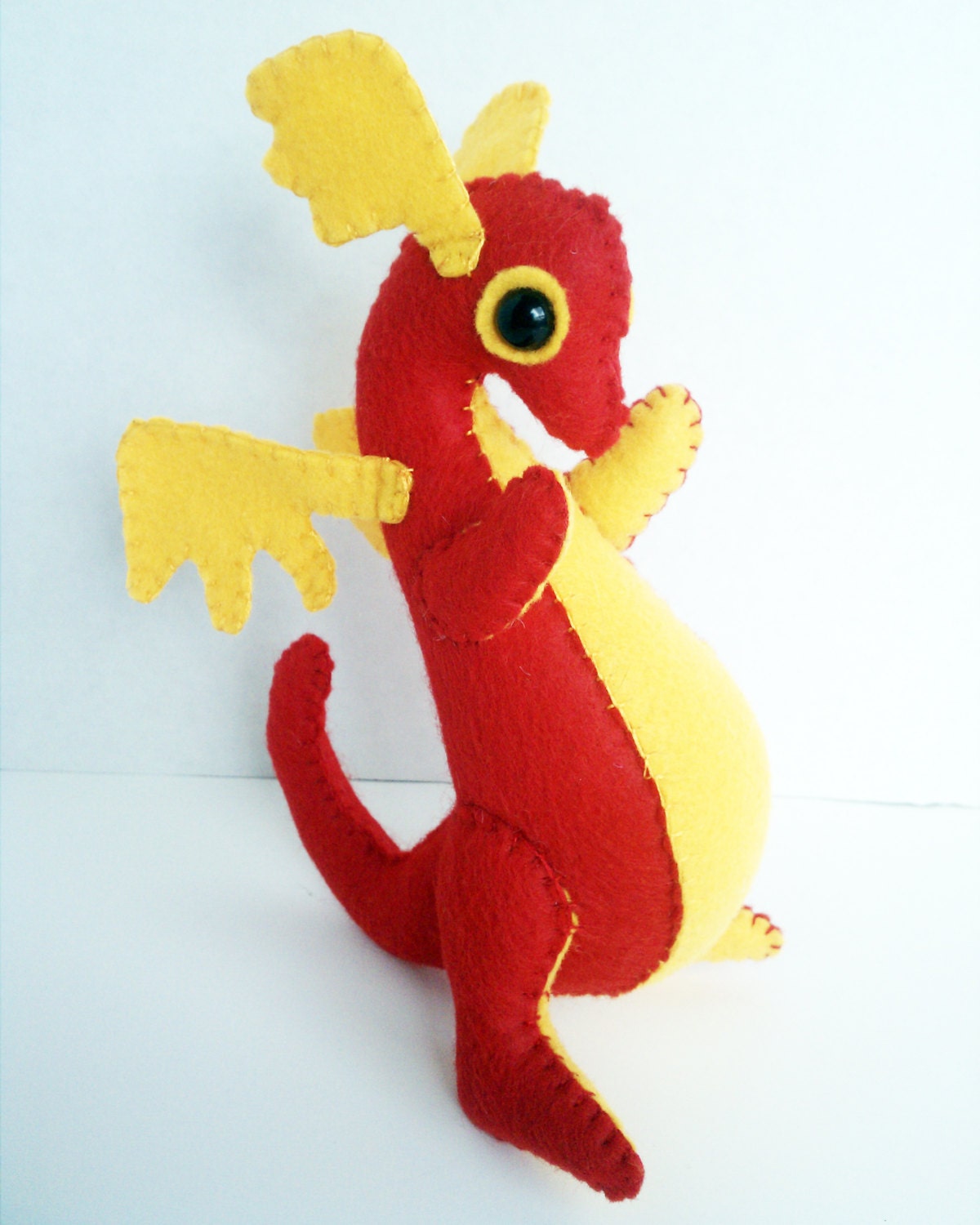 Baby Dragon felt plush stuffed animal- Red with golden yellow