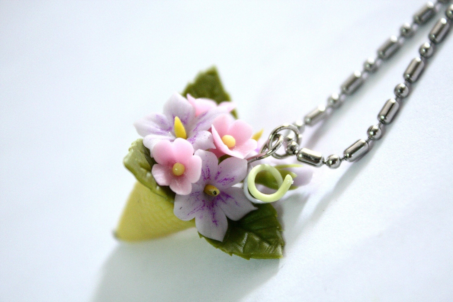 Miniature Polymer Clay Flowers Supplies, Handmade Violet Charm Necklace, Jewelry Gifts 1 pcs