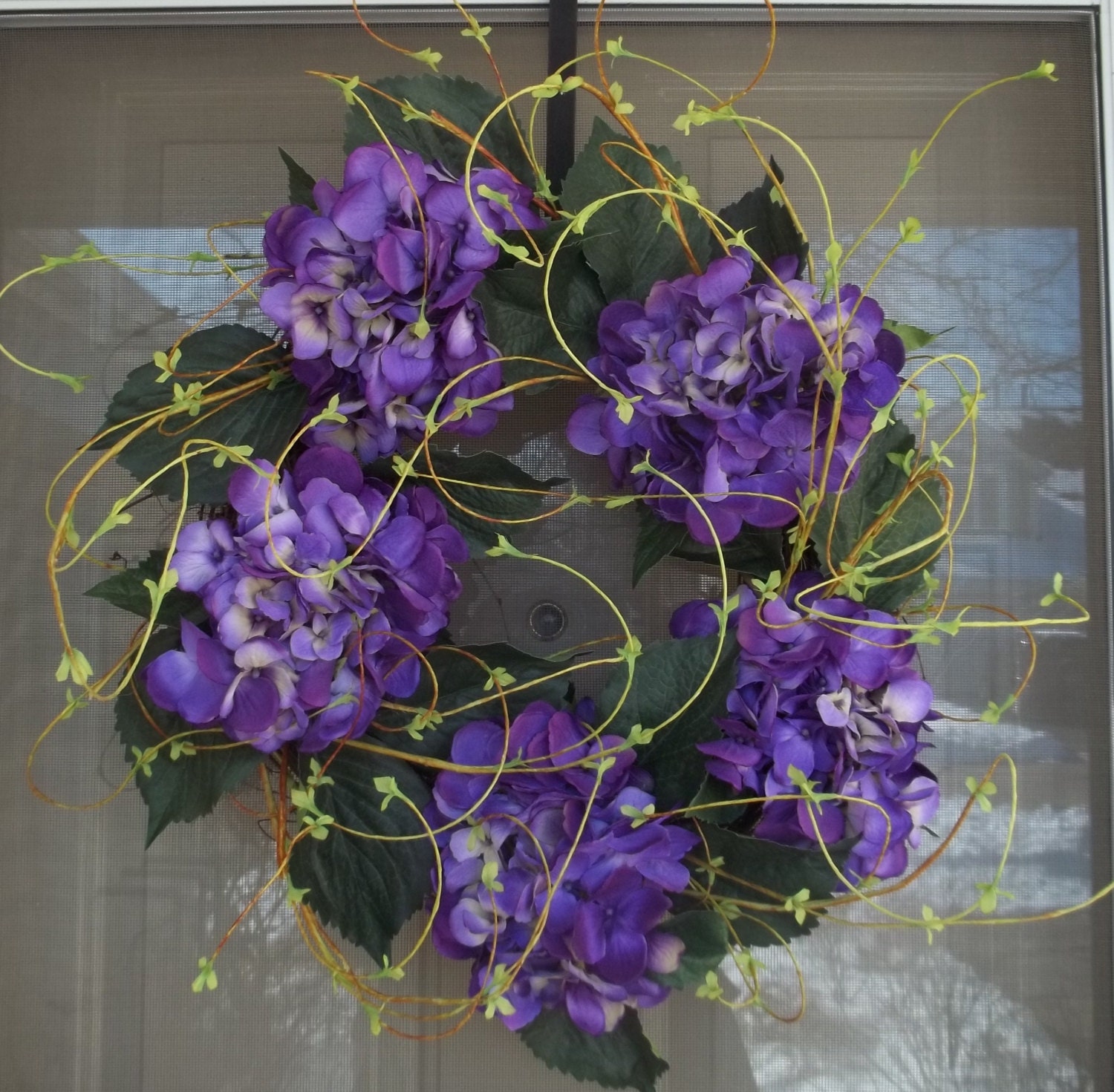 Wispy wreath,Door wreath,Spring wreath, Front door wreath,wreath,Purple hydrangea wreath,wall decor,Summer wreath
