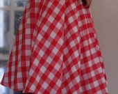 Cotton Circle Skirt - Gingham Skirt - Picnic Skirt - Gingham Retro - - Five Color Options -  red - lime green - hot pink - aqua - navy