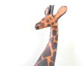 vintage hand carved wood giraffe figurine - mid century - home decor