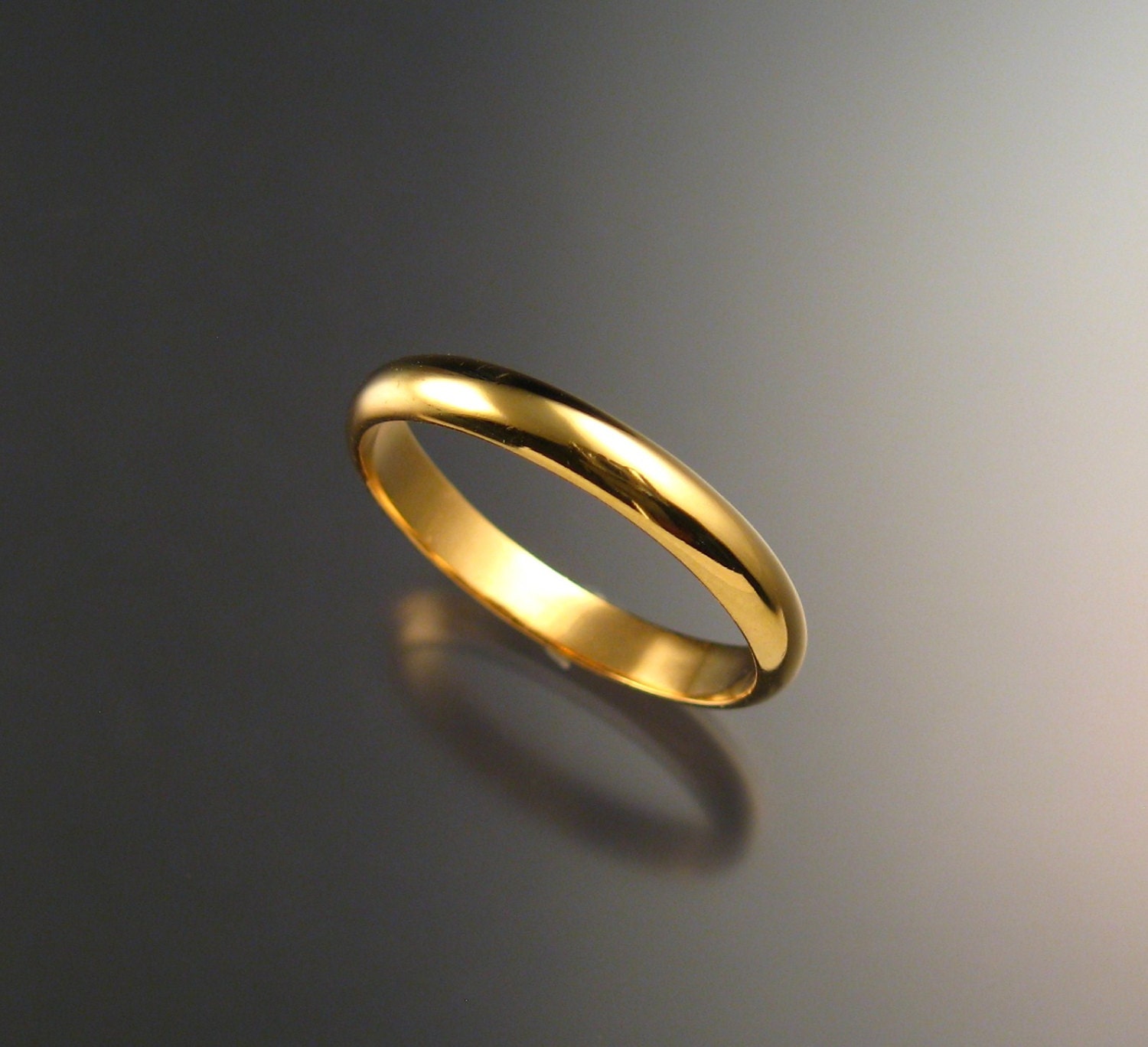 14k Yellow gold 3 mm Smooth Half round Wedding band Handmade in your Size