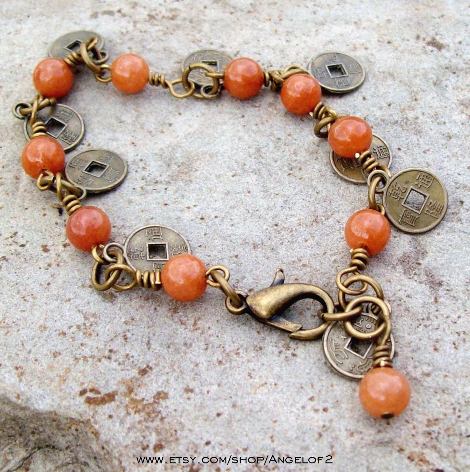 Lucky Coin Charm  - Aventurine Wire Link Bracelet