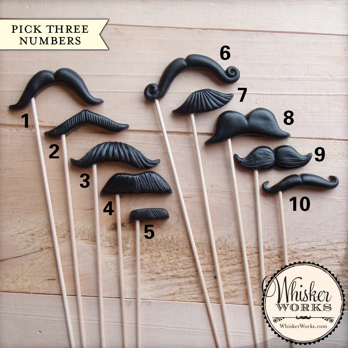 Plastic Mustaches on Sticks - Choose Your Own - Set of 3