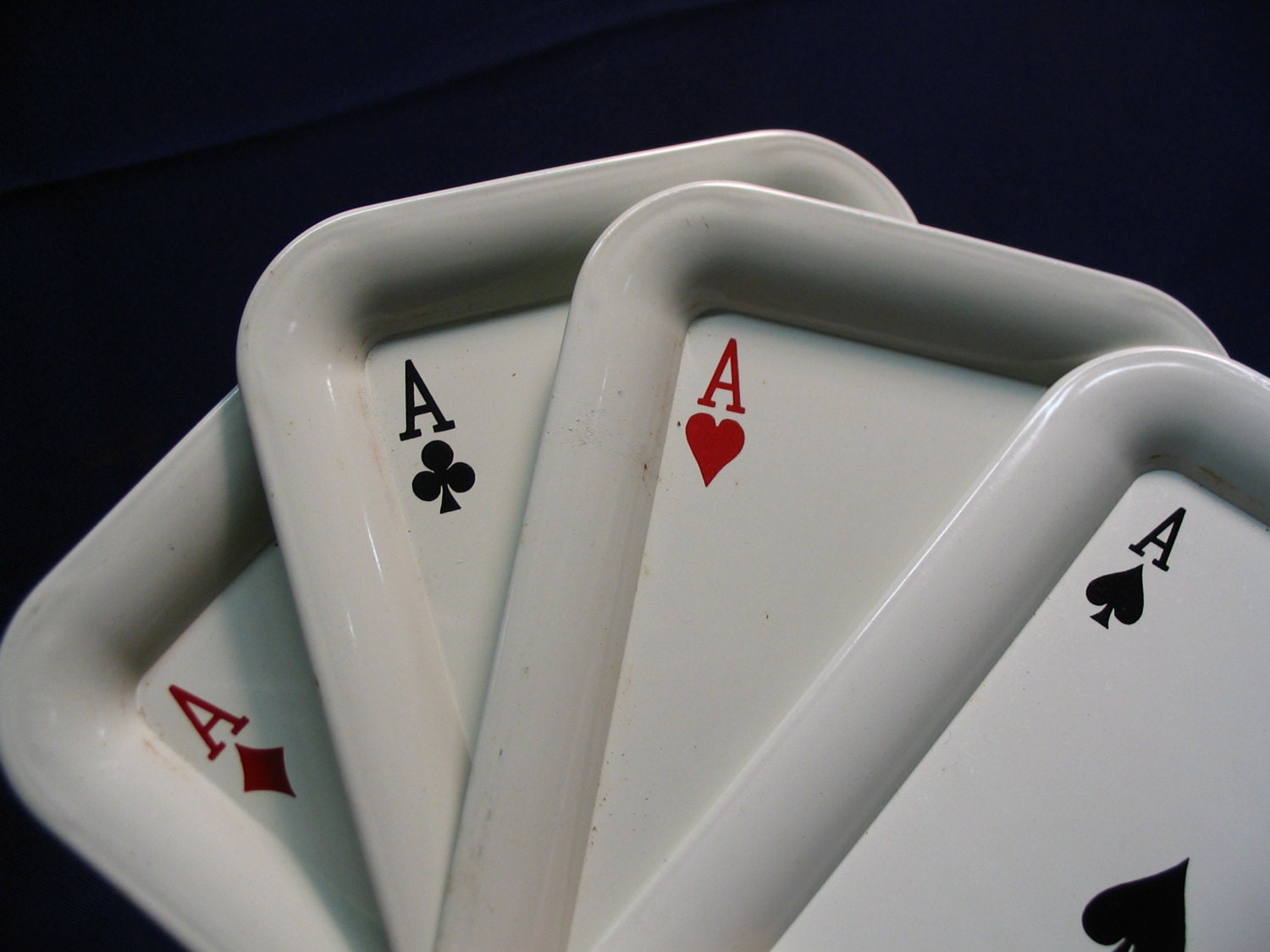 4 vintage PLAYING CARD TIP Trays metal