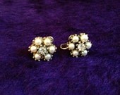 Vintage 50s Screw Clip On Pearl Diamond Wedding Party Mad Men Earrings