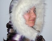 Knit Hood Hoody Scarf Hat super soft with faux Fur warm Winter Fashion Accessories