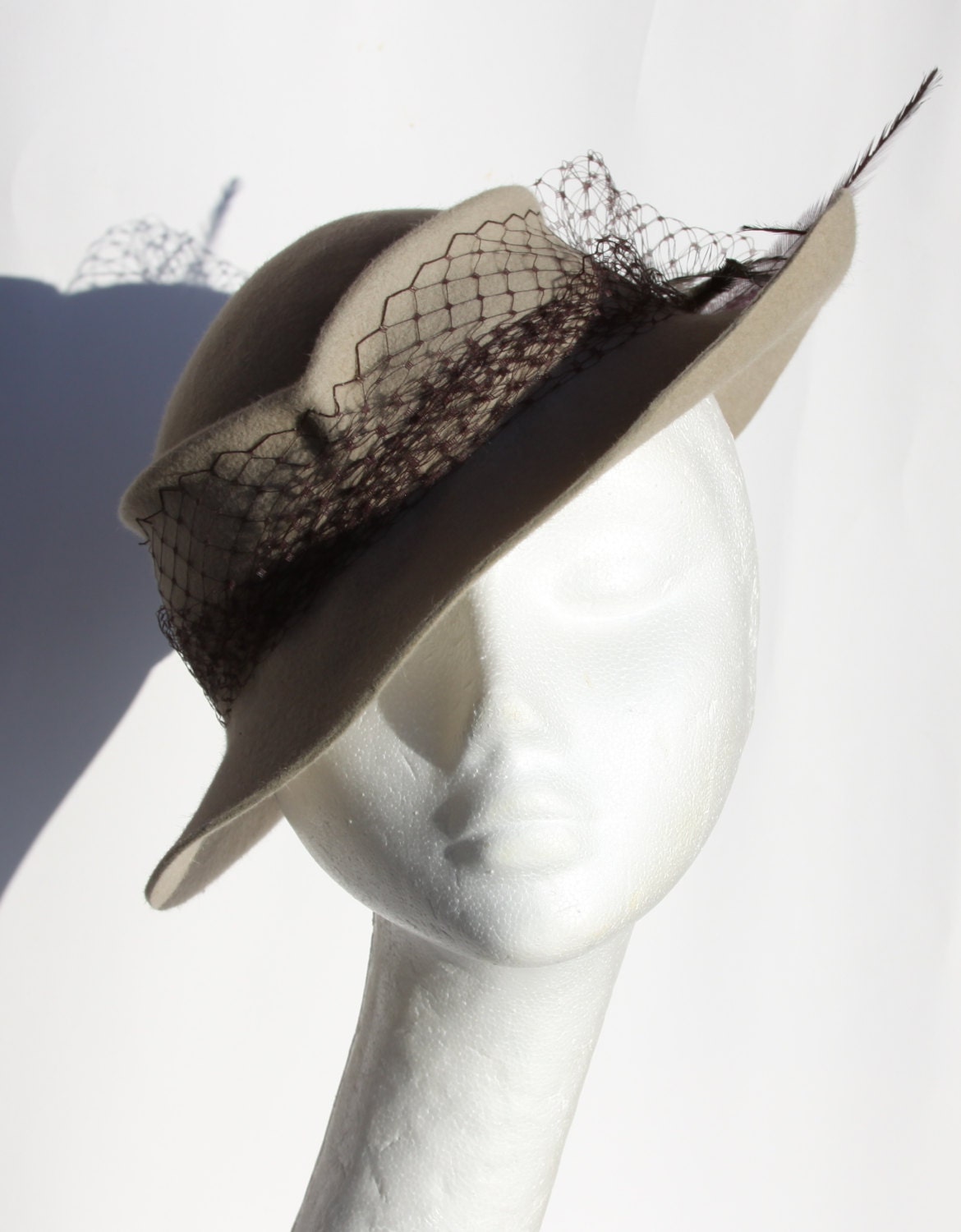beige brimmed hat deco wide brim hand blocked luxury millinery women OOAK