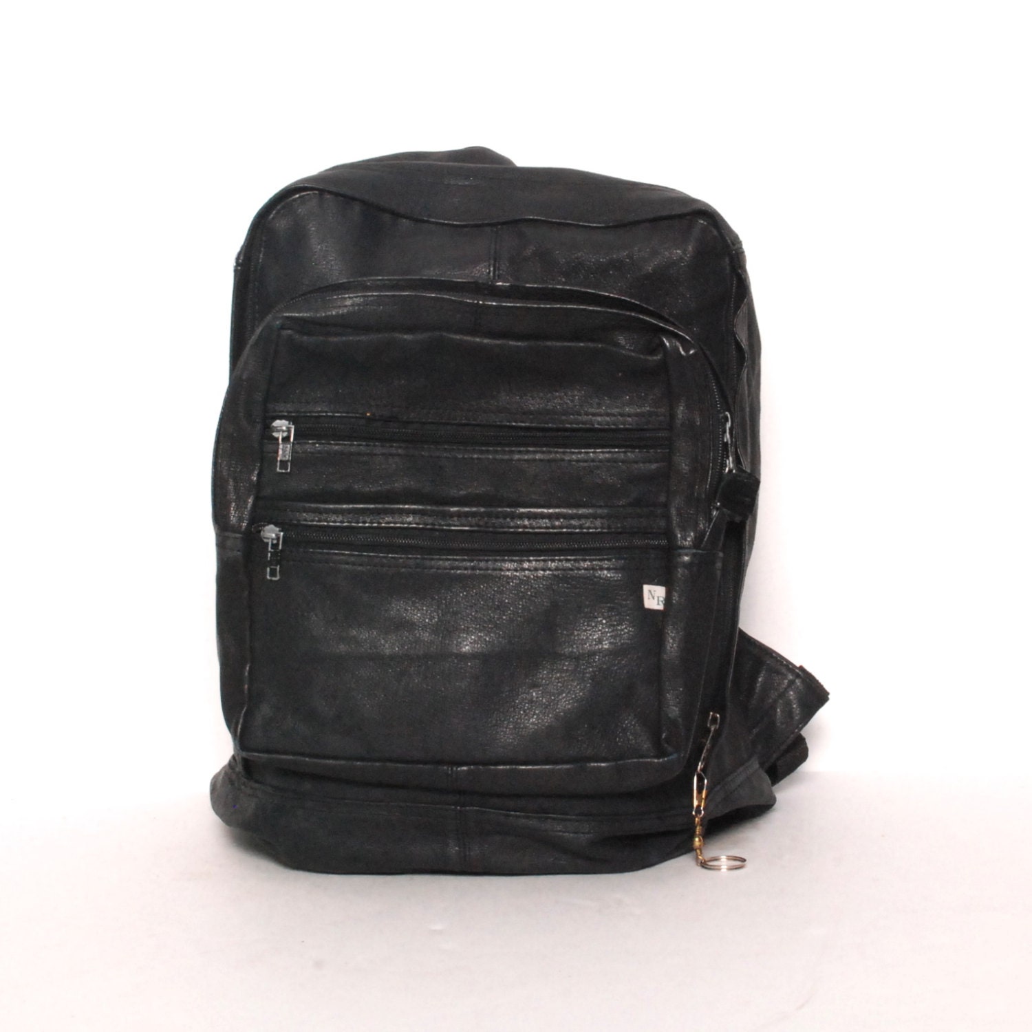 LEATHER BACKPACK black multi pocket