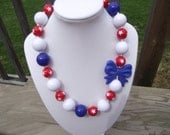 Blue, Red, and White Stars Chunky Necklace, Bubblegum Necklace, Gumball Necklace, Girl, Toddler, Teen, Women, Gift, Photo Prop
