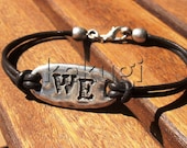 unisex brown women mens leather bracelet with silver infinity love "we " link