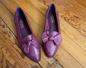 Vintage Bow Tie Purple Leather Flats Size 7.5
