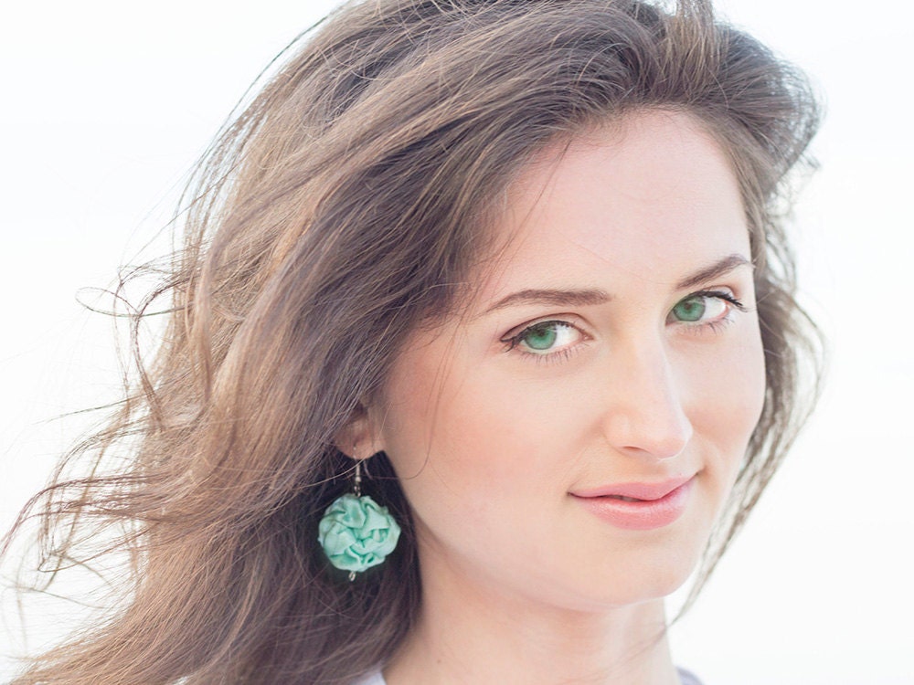 Mint green fabric bead Earrings