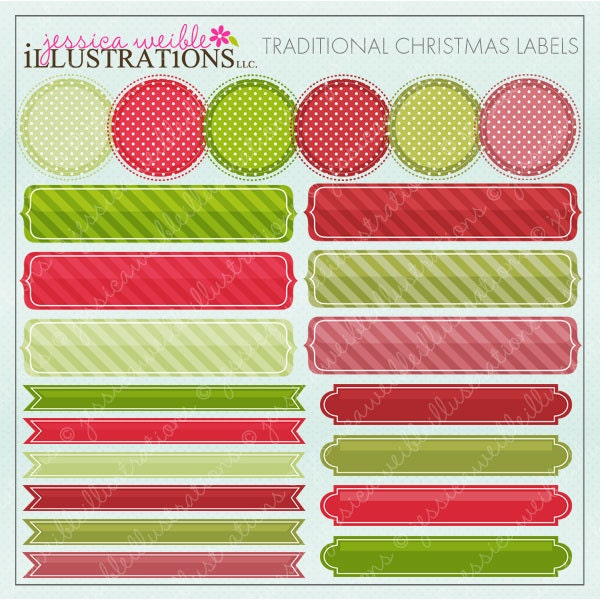 Traditional Christmas Labels Cute Digital Clipart for Invitations, Card Design, Scrapbooking, and Web Design, Christmas Label Clipart Il_170x135