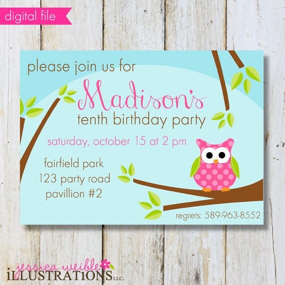 Polka Dot Owl Theme - Printable Party Invitation - Birthday Invitation - Print Your Own Party Invitation- Owl Party Printable Invite Il_570xn