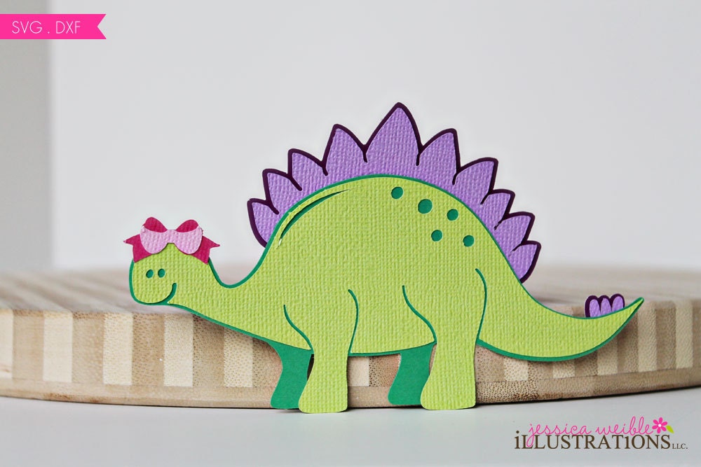 Girly Stega Dinosaur SVG Cutting File, DXF Cutting File, Cute Dinosaur Cutting Machine File Il_570xn
