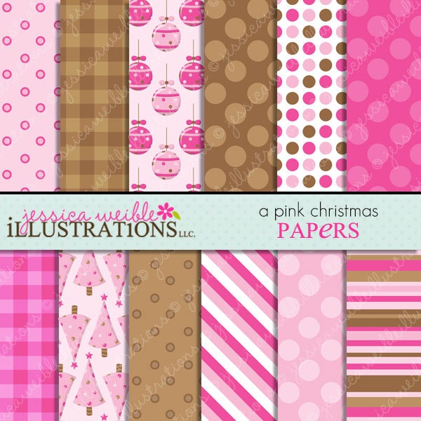 A Pink Christmas Cute Digital Backgrounds for Card Design, Scrapbooking, and Web Design Il_570xn