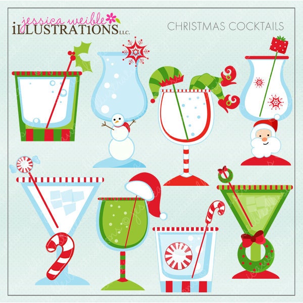 Christmas Cocktails Cute Christmas Digital Clipart for Invitations, Card Design, Scrapbooking, and Web Design, Christmas Clipart Il_570xn