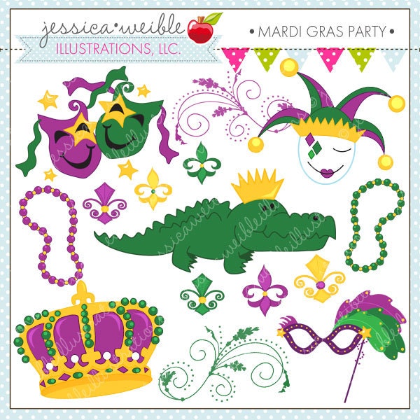 Mardi Gras Party Cute Digital Clipart for Card Design, Scrapbooking, and Web Design Il_570xn