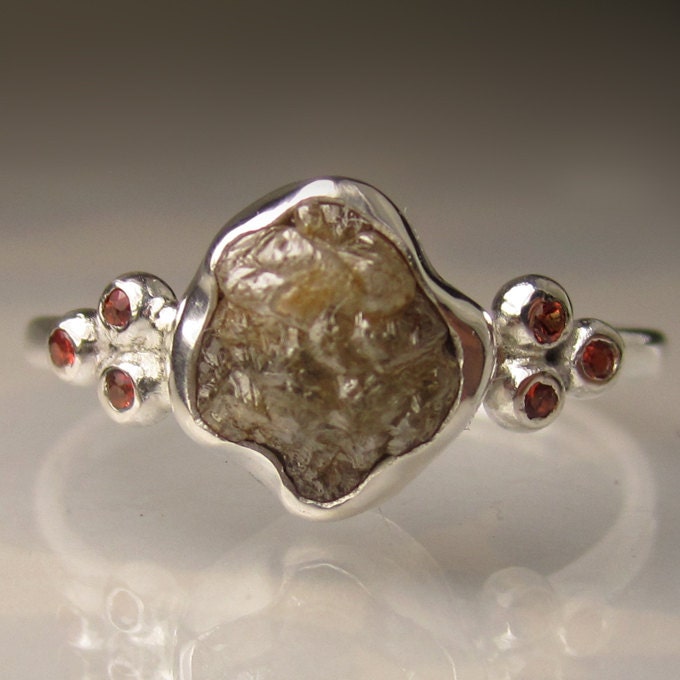 Rough Diamond Ring - Recycled Sterling Silver - Red Sapphire