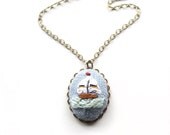 Sail Away- hand embroidered necklace, nautical, sail boat