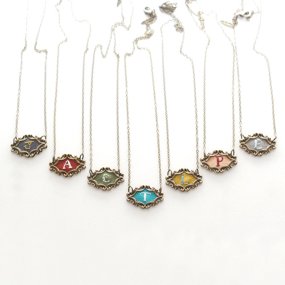 Made to Order Initial Necklace, hand embroidered initial necklace, letter, bridesmaid gift, mothers day