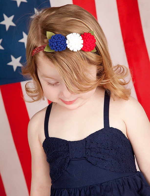 4th Of July Headband - Felt Flower Headband in Red, White and Blue - Newborn Headbands, Baby Headbands, Toddler Headband, Girls Headband