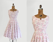 50s dress - vintage 1950s dress - sleeveless cotton dress - painterly brushstroke floral print - Medium