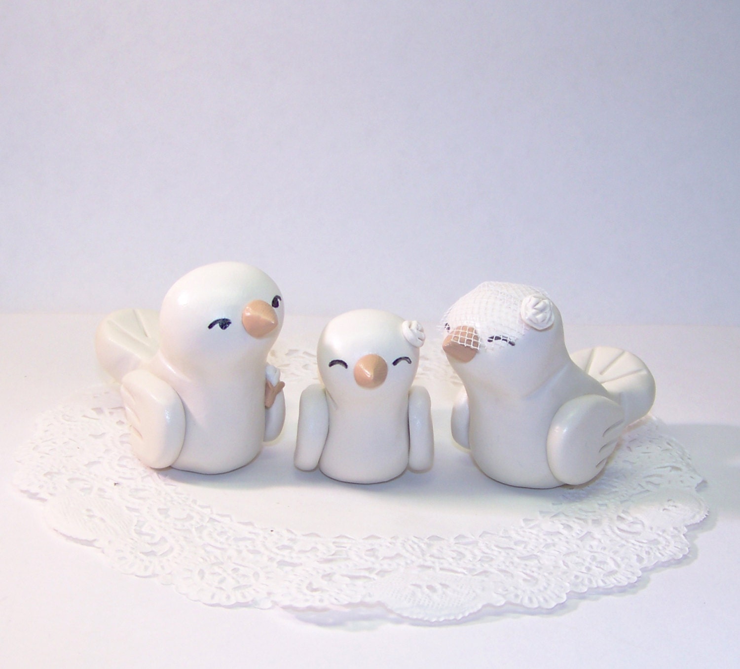 Lovebirds with Baby Bird Wedding Cake Topper - Trio Nuzzling Family - Choice of Colors
