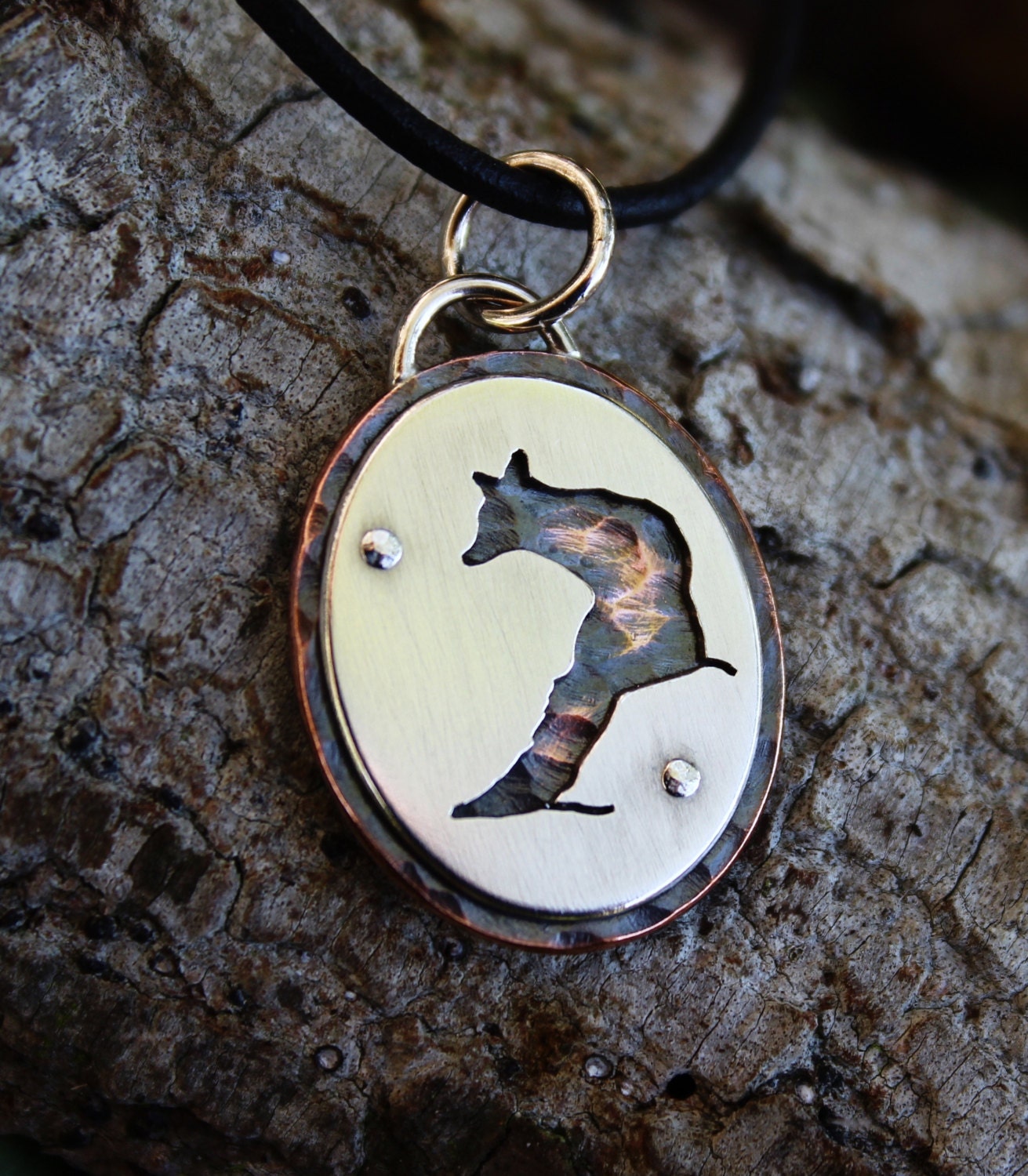 Fox, Elegant sterling silver and copper pendant, handmade, copper necklace, wildlife, nature, animal jewelry
