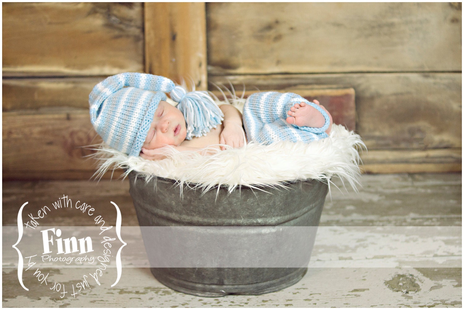 Newborn Knit Pants Hat Set, Baby Knitted Stocking Cap, Infant Photo Prop, Longies, Blue, White Gray Striped Night Cap
