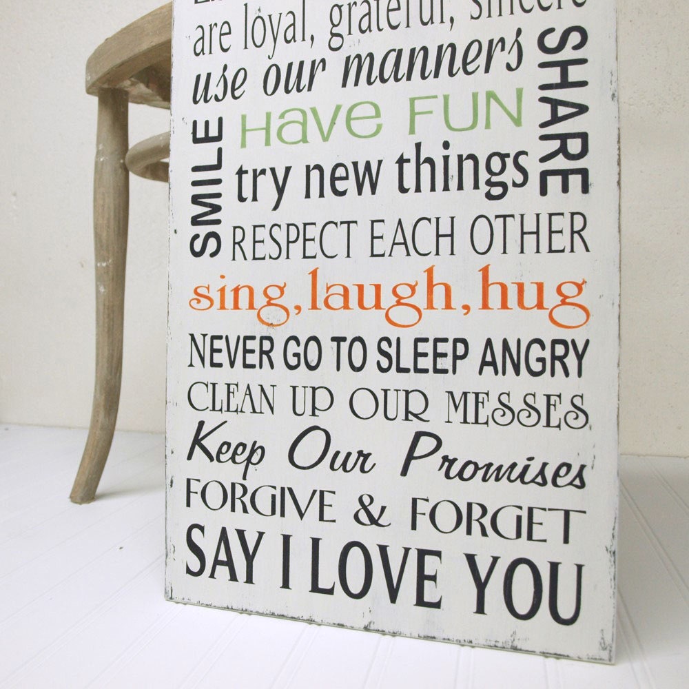 Family Rules Sign, In Our House We Choose Happiness Say I Love You... Wood Sign House Rules