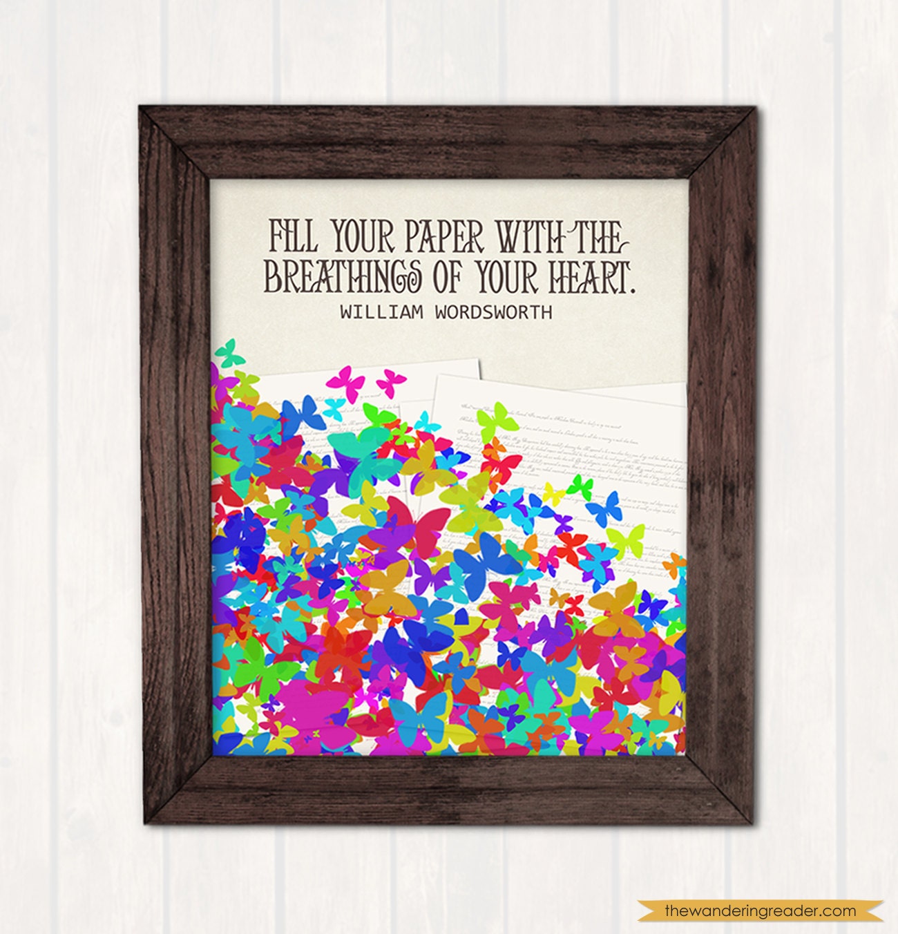 Writing Art Quote Print with William Wordsworth "Fill your paper with the breathings of your heart" Inspiring Quotation for Writers