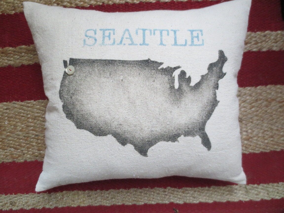 Aqua Blue U.S. Silhouette Seattle Pillow