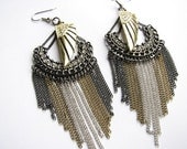 Mixed Metal Earrings Chandelier Wing Art Deco Geometric