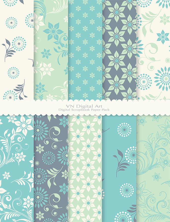 Spring Floral Digital Scrapbook Paper Pack (8.5x11"-300 dpi) -- Instant Download -- 10 Digital papers -- 224