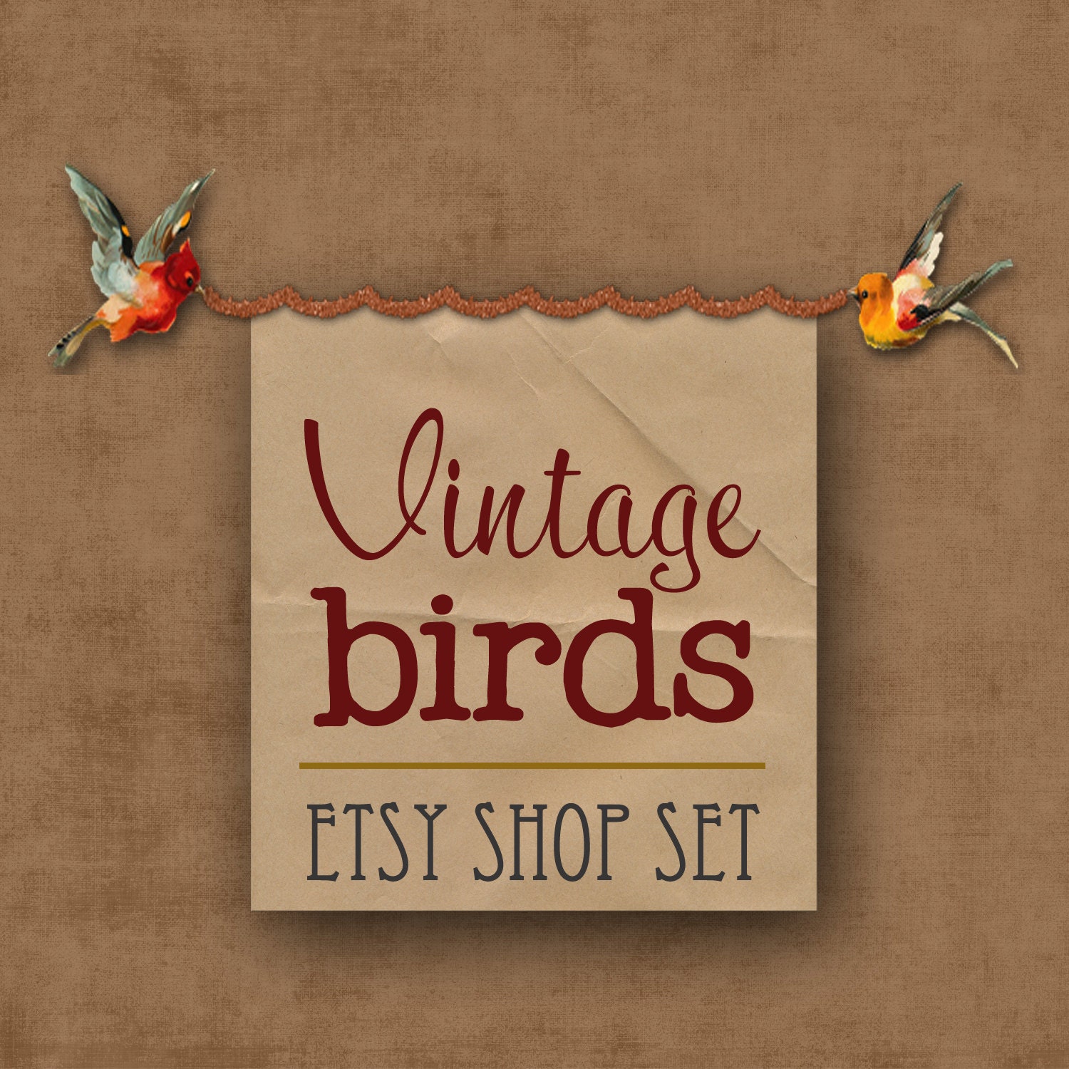 Etsy Shop Banner Set. Vintage Retro Rustic Birds. Premade Logo. Spring Shop Makeover Series.