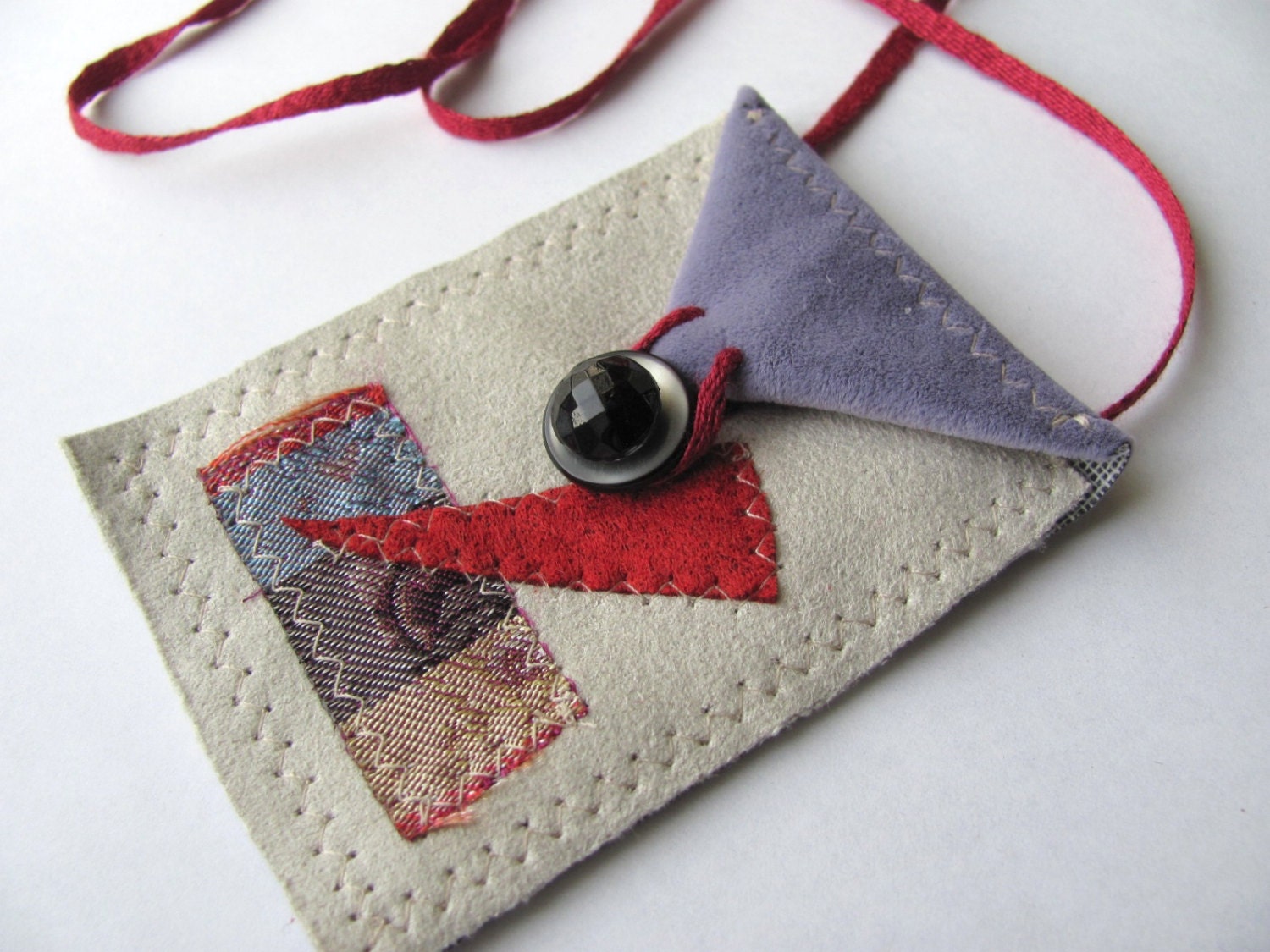 Patchwork Pouch Pendant, Medicine Bag, Textile Necklace, Recylced Upcycled Fabrics, Token, Totem, Memento Purse, Fiber Art Valentine Gift