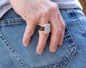 Great Big Chunky Ring Hammered Silver Ring Leather Band Amy Fine Design
