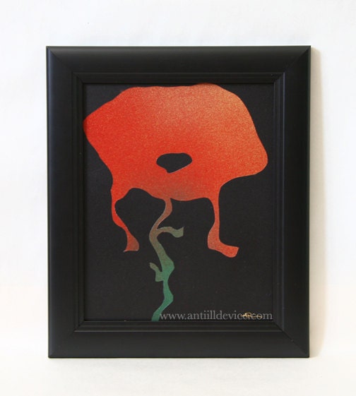 Funky Fresh Cut II - framed original modern flower - painting on plexiglass - wild spring funky blooms - bright fire red orange
