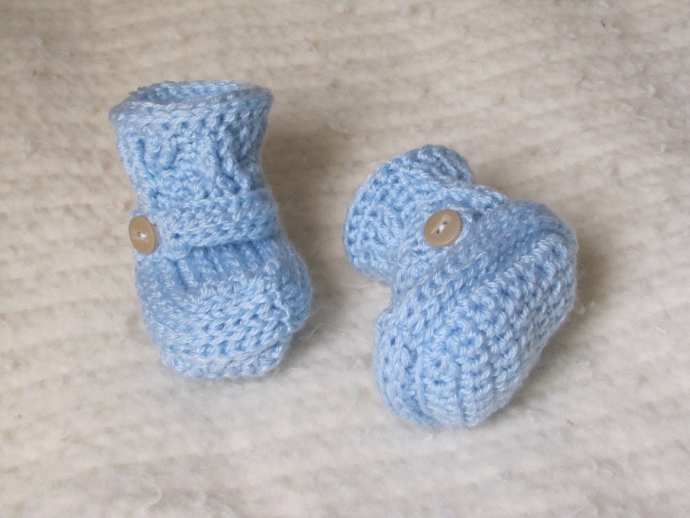Crochet Baby Booties - 0 to 3 Months - Light Blue